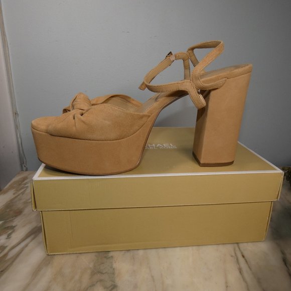 NiB Hard to Find Michael Kors Suri Platform 10 M Peanut Suede Leather - Picture 5 of 11